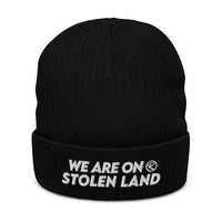 Thumbnail for We are on stolen land | Ribbed knit beanie (50% Recycled Polyester)