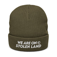 Thumbnail for We are on stolen land | Ribbed knit beanie (50% Recycled Polyester)